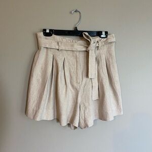 Zara Linen Belted Shorts with Pleated Front Size M